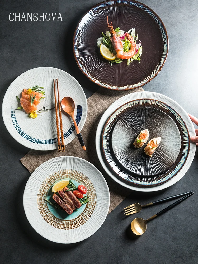 

Круглая керамическая тарелка 8/10 дюймов от CHANSHOVA в стиле ретро, тарелка для пиццы, стейка, десертный поднос, фарфор, G047