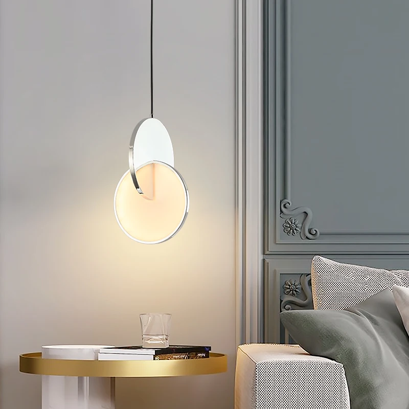 

led chrome pendant light for living room bedroom bedside wire hanging lamp round acrylic indoor lighting fixtures kitchen island