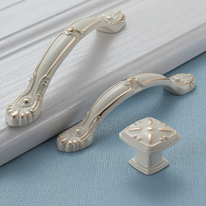 FCFC Европейская ручка цвета слоновой кости белая для ящика шкафа золотая дверного