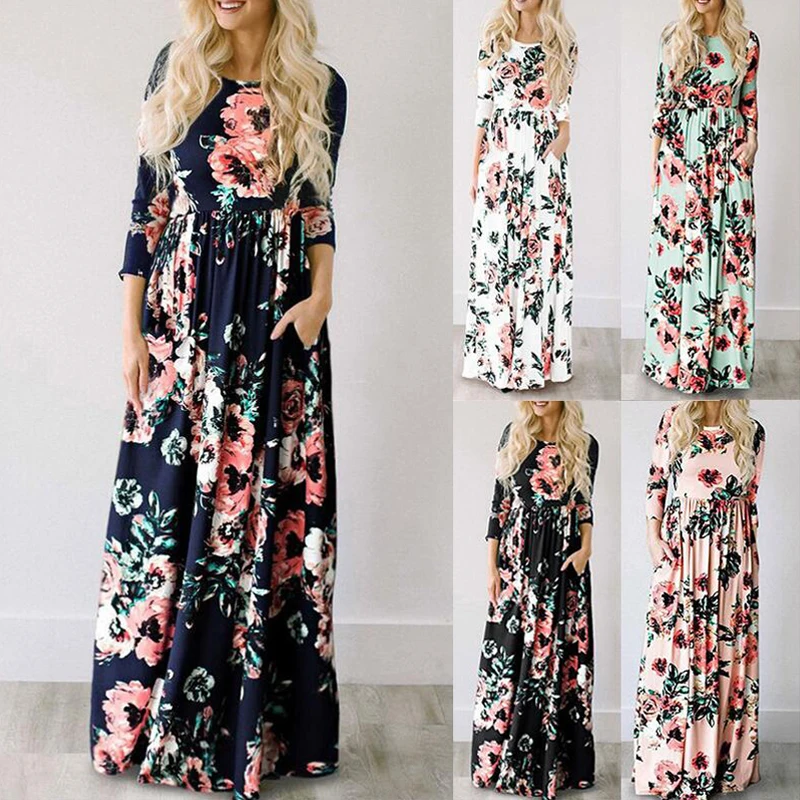 

Women Summer Floral Print Maxi Dress 2021 White Boho Beach Dress Women Evening Party Long Dress Plus Size Vestidos Female