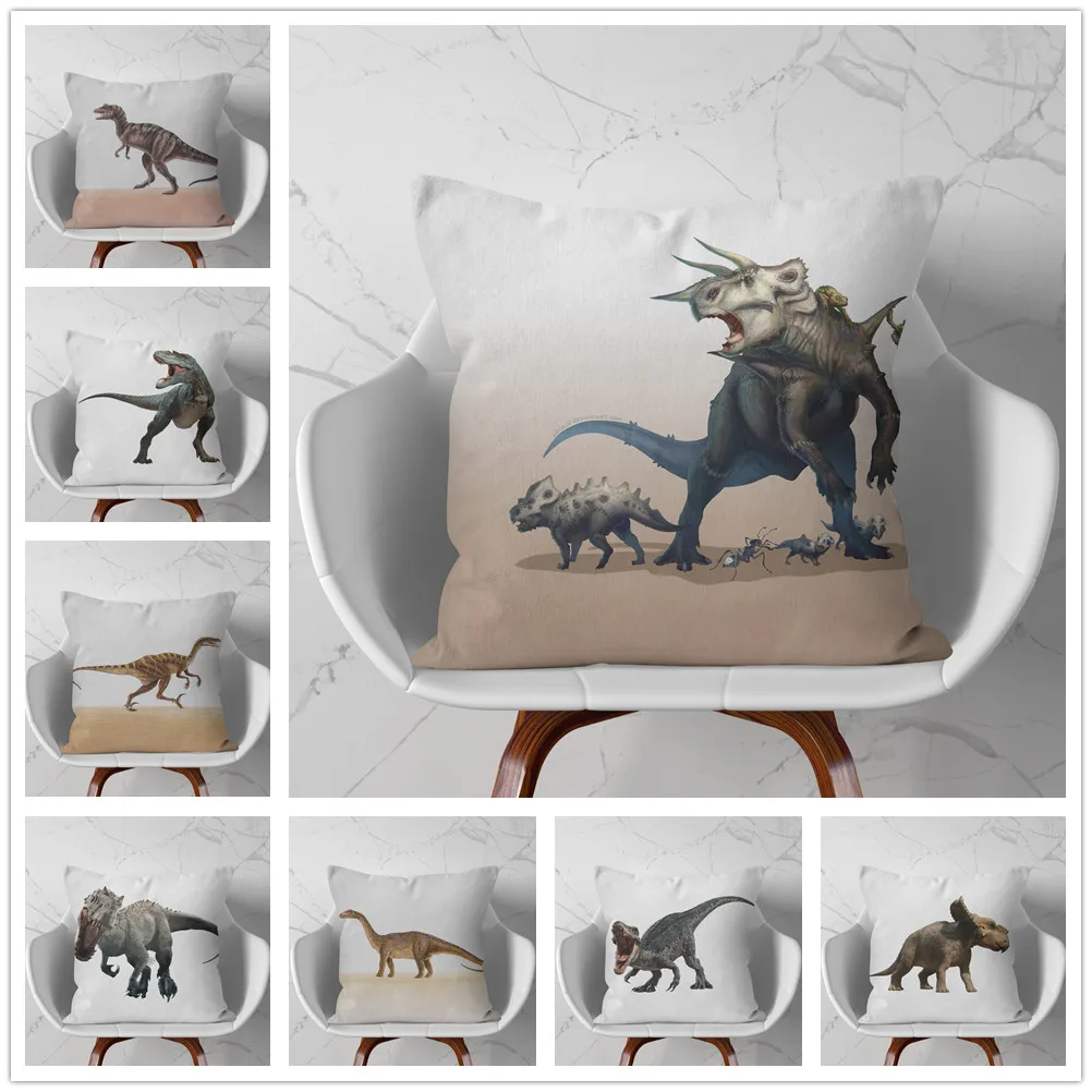 

Cretaceous Cartoon Dinosaur Pattern Soft Short Plush Cushion Cover Pillowcase Home Sofa Car Decoration Pillowcase 45X45 Cm