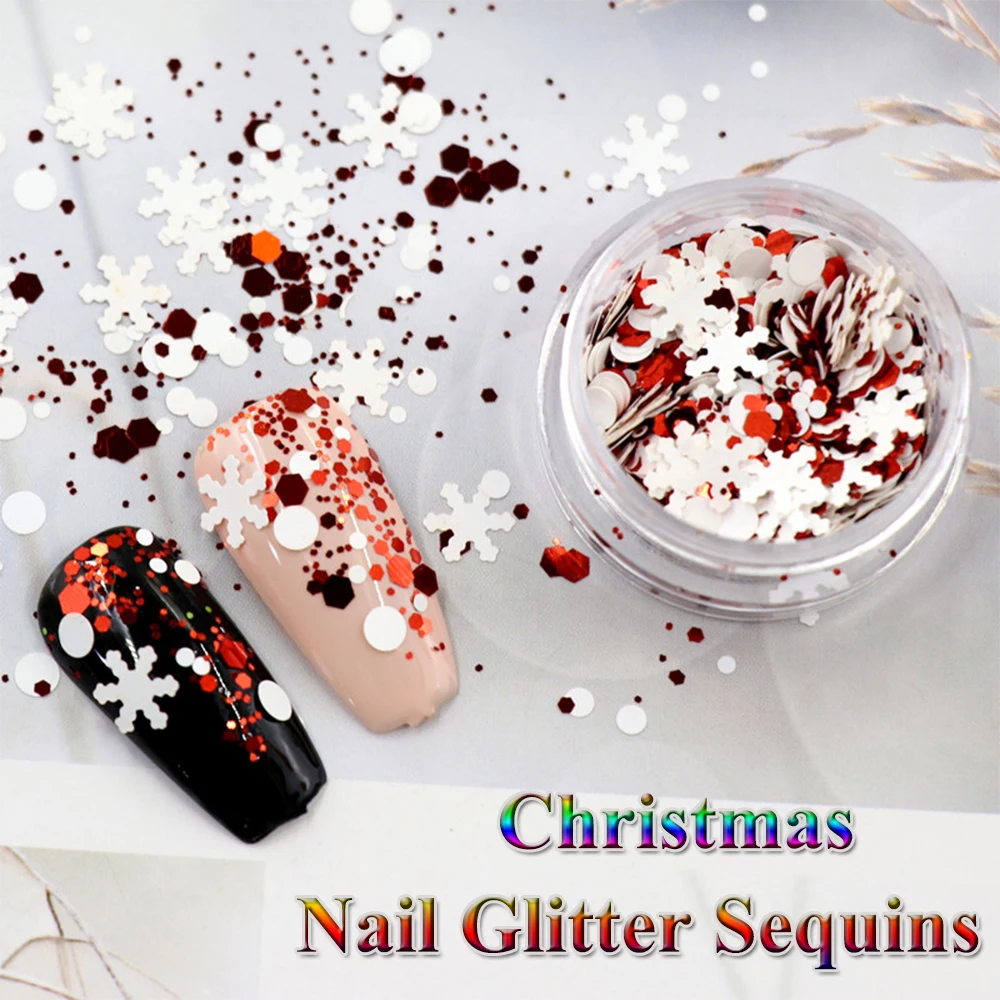 Блестки для ногтей рождественские украшения ногти с белой снежинкой смешанные