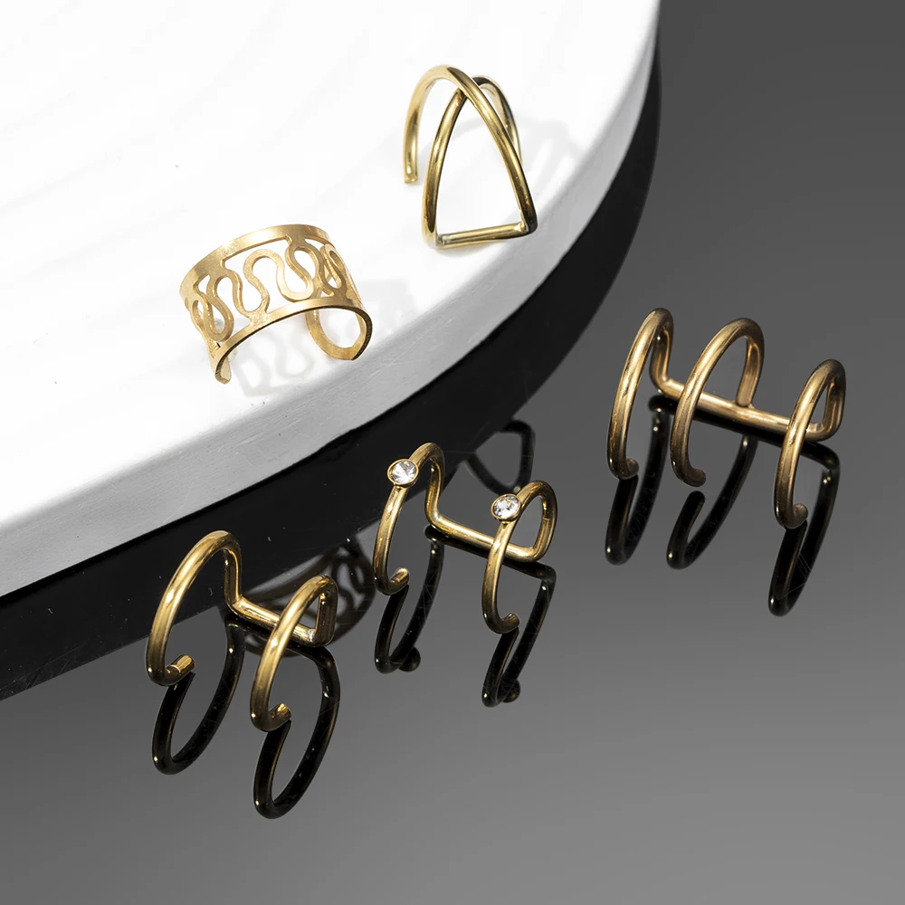 

Stainless Steel Bohemian Gold Color Ear Cuffs Clip Earrings for Women No Piercing Simple Fake Cartilage Punk Earring Accessories