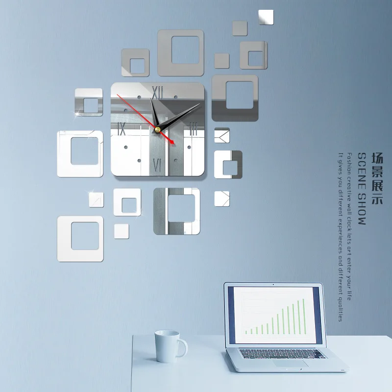 Горячая мода съемный Современный 3D зеркало акриловые настенные часы стикер