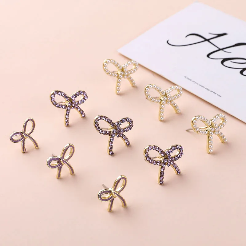 6 шт. винтажные элегантные двойные Висячие серьги гвоздики с бантом и жемчугом