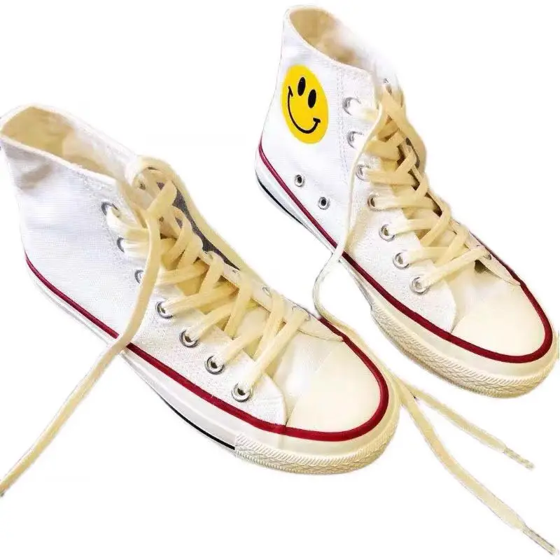 

2021 spring new style with round head high-top smiley face classic canvas comfortable and breathable flat college style