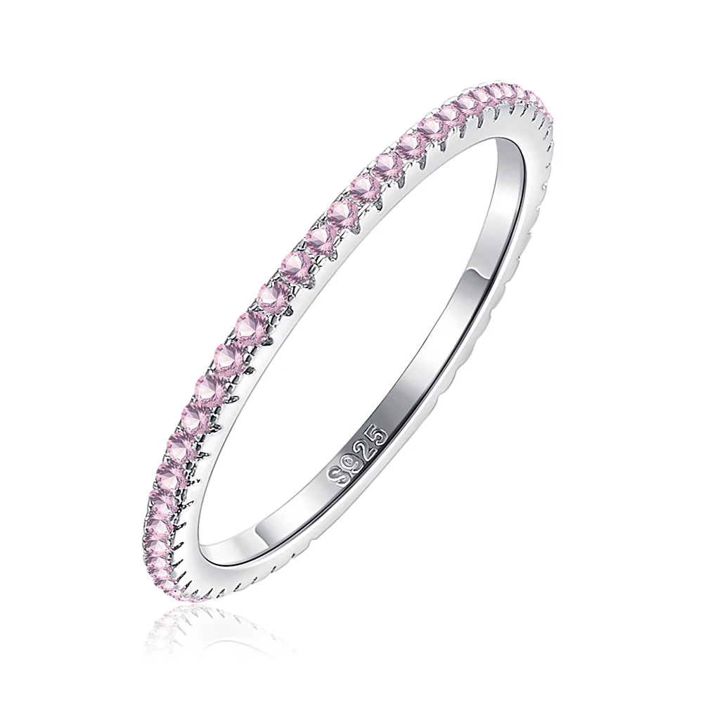 

SILVERHOO, кольцо из стерлингового серебра 925 пробы с розовым кристаллом, обручальное кольцо для женщин, простое геометрическое кольцо, женское ...