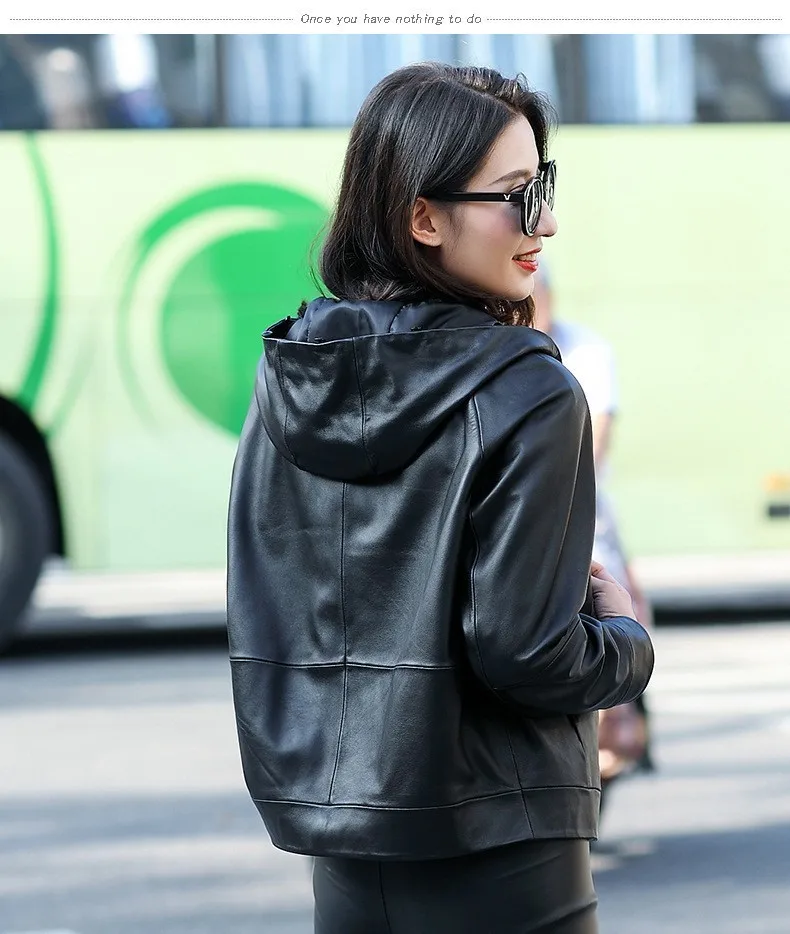 Модная куртка из натуральной кожи с капюшоном свободные пальто овчины Женская