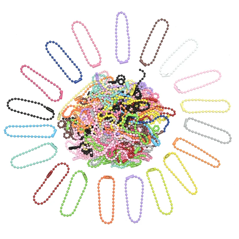 

1pack Colorful 2.4MM Ball Bead Chains 12cm Dog/Label Hand Tag Bulk Chain with Connector for DIY Key Chain Jewelry Findings