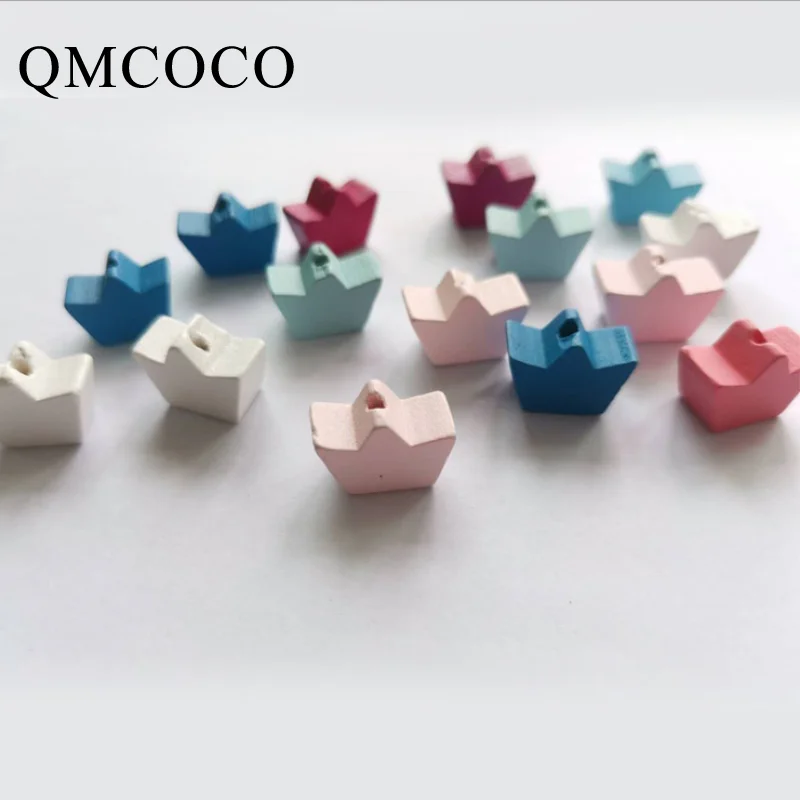 

50Pcs Various Color Crown-Shaped Wooden Beads DIY Crafts Jewelry Custom Hemu Loose Beads Home Decorations Baby Toys Accessories