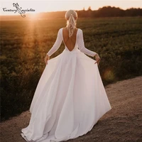 simple wedding dresses for women bride long sleeve o neck backless boho bridal gowns plus size bohemian vestidos de novia