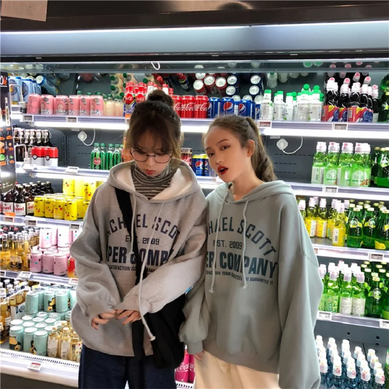 Зимний шикарный Harajuku винтажный консервативный стиль с капюшоном плюс бархатная толстовка женская мода Свободный с капюшоном Повседневная Женская толстовка