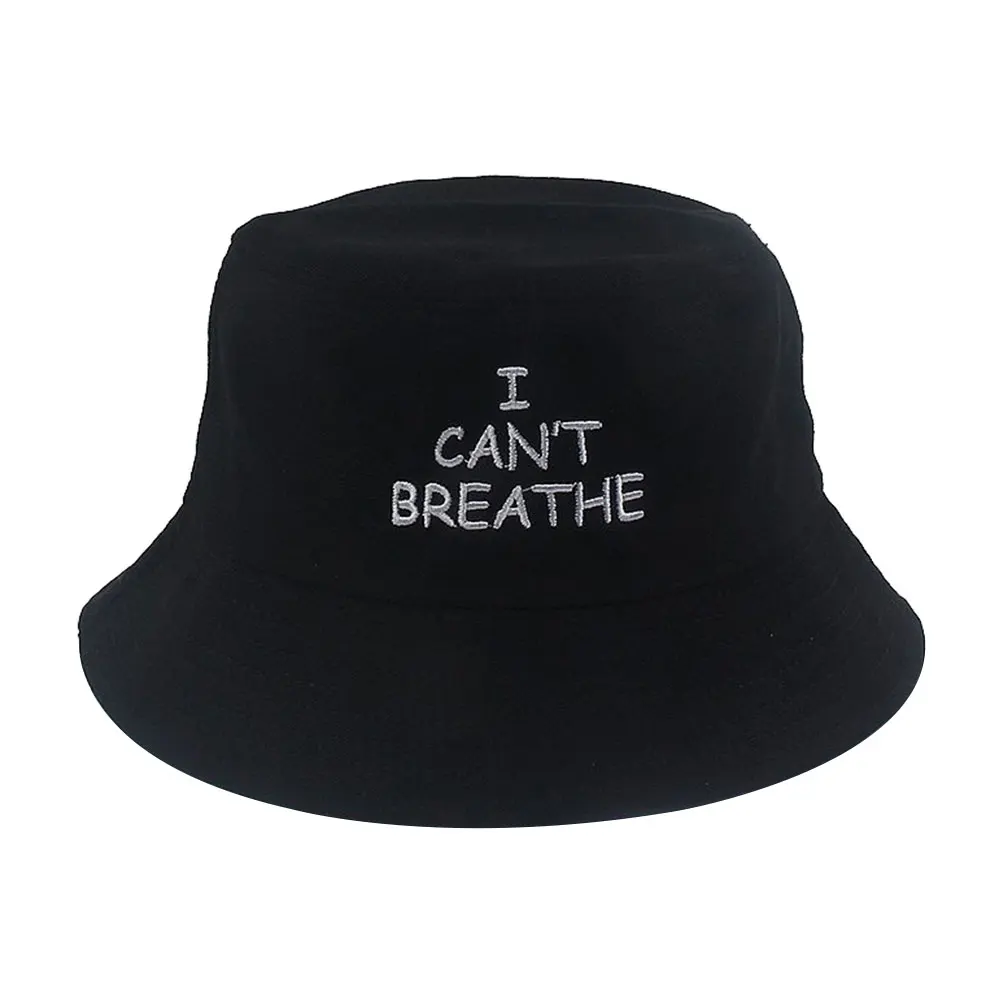 

Fashion Black/white Fisherman Hat I CAN'TBREATHE Embroidered Fisherman Hat Block the Ultraviolet Rays and Protect the Sun