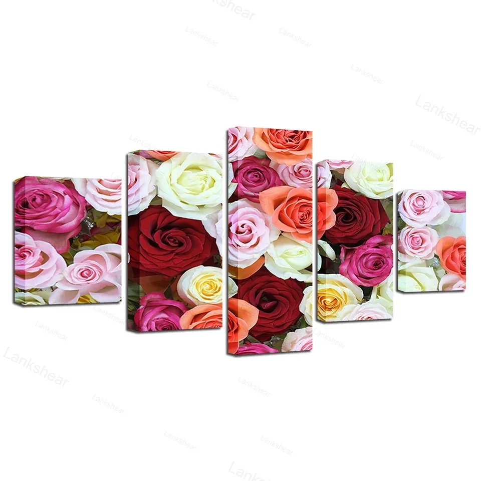 

Modular Picture Poster Art Canvas Framework Painting 5 Panel Beautiful Rose Flower Wall for Living Room Hd Printed Photo