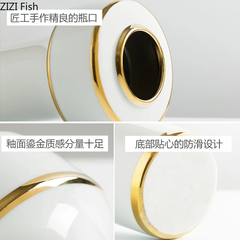 Chinese Ceramics Vase Green Glaze Golden Edge Vases Desk Decor Flower Insert Artificial Flowers Home Decoration Accessories | Дом и сад