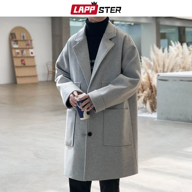 Тренч LAPPSTER мужской с карманами длинное пальто толстая ветровка в Корейском стиле