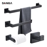 matt black hardware set square towel rack stainless steel towel bar toilet paper holder robe hook bathroom accessories