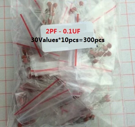 

2pf To 0.1uf Ceramic Capacitor Kit 300PCS=30 Values*10pcs 50V 10/15/20/470/103/104/472/473/p/pf Assorted Kit Set Assortment Pack