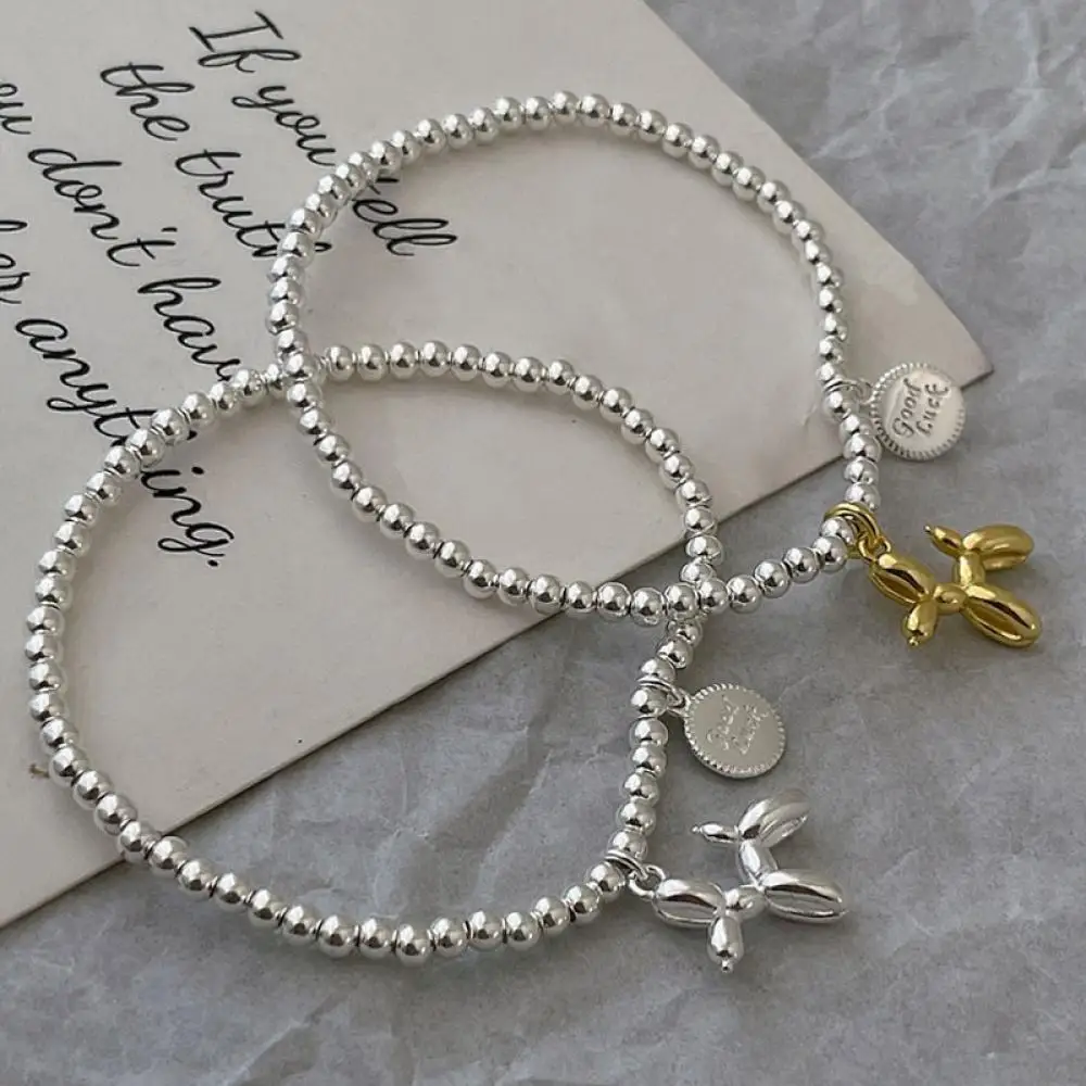 

Cute Puppy Pendant Couple Bracelet Simple Round Card Letters Gold Silver Color Elastic Bracelets Fashion Jewelry Gifts