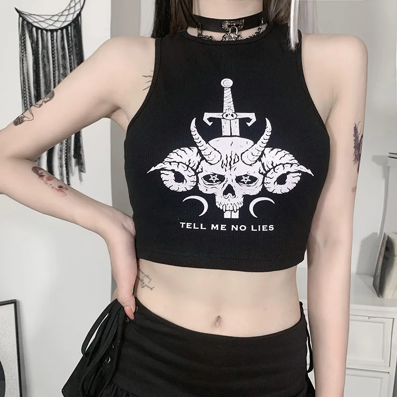 

Aesthetic Backless Sexy Strap Tanks for Women gothic tops Summer Basic Top Y2K Mall Goth Crop Tops Black Sleeveless Cropped Tops