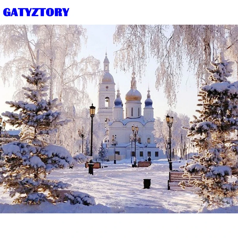 GATYZTORY рамка Снежная сцена Сделай Сам краска по номерам набор пейзаж настенная краска уникальный подарок акриловая краска по номерам для домашнего искусства