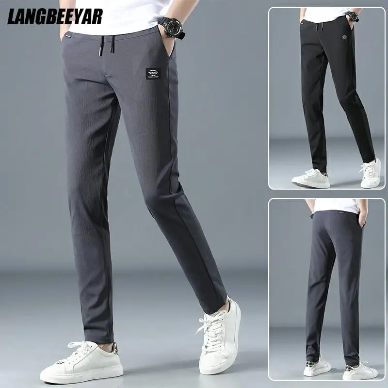 Top Quality New Designer Brand Casual Fashion Street Style Strappy Pants For Men Sport Korean Elastic Trousers Men Clothes