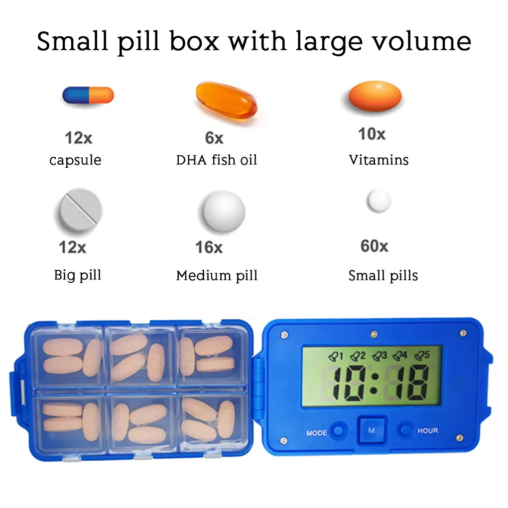 Коробка для напоминаний о таблетках с питанием от батарейки ЖК-дисплей цифровой
