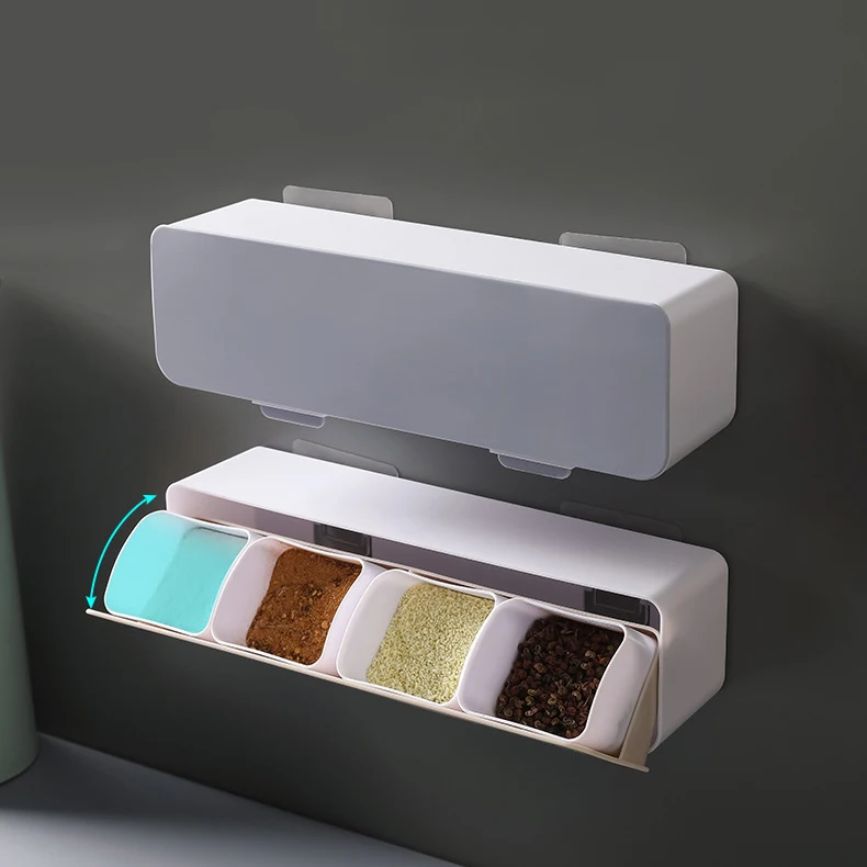 

Kitchen Wall-mounted Seasoning Box Salt Pepper Spice Rack Jar Sugar Bowl for Kitchen Gadget Device Sets Spice Box Organizer Tool