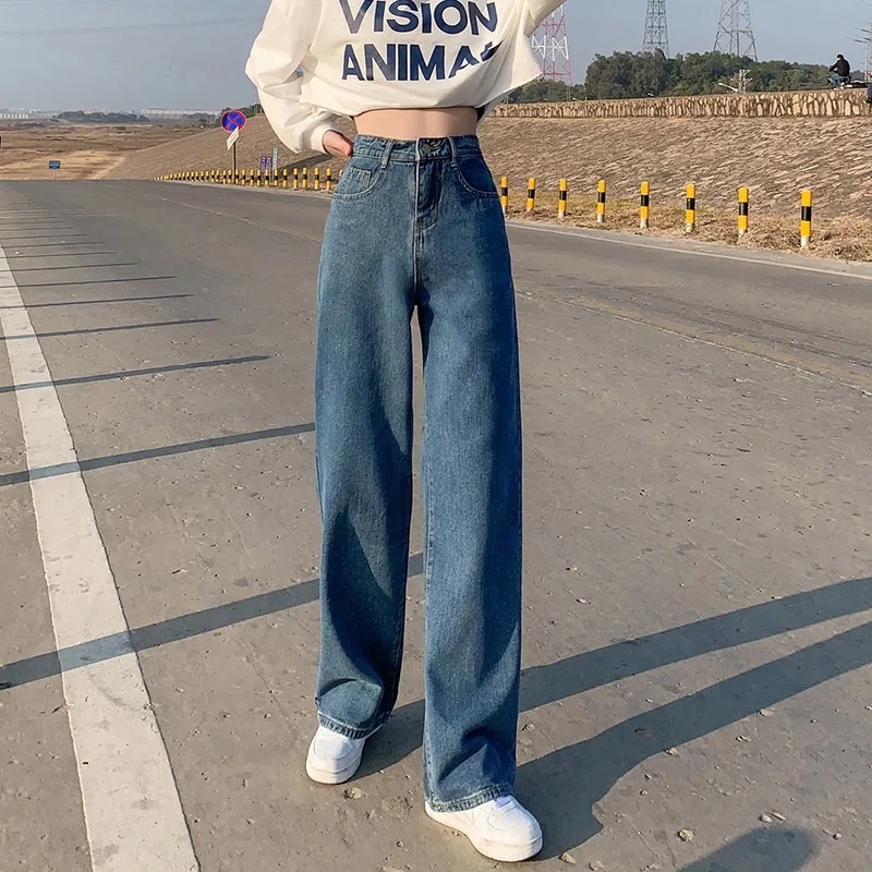 

Wide Leg Jeans for Women Bottom Baggy Denim Pants High Waist Full Length Clothing Trousers Vintage Streetwear 2021 New