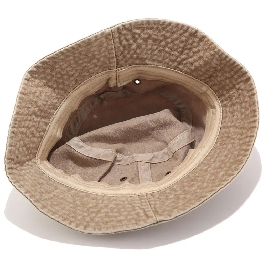 

Casual Men Women Solid Color Wide Brim Anti Sun Cotton Flat Cap Denim Bucket Hat