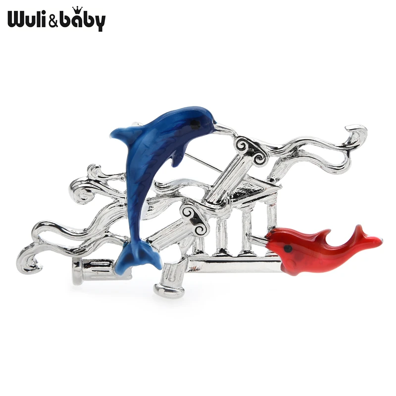 

Wuli&baby Enamel Dolphin Brooches For Women Men Sea Fish Animal Party Office Brooch Pin Gifts