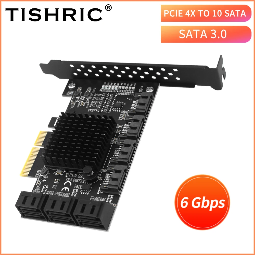 

Переходник TISHRIC с 5/6/10 портами SATA III PCIE X4 X8 X16 на SATA 3,0 PCI Express, переходник для жесткого диска компьютера, переходник для карты расширения SATA
