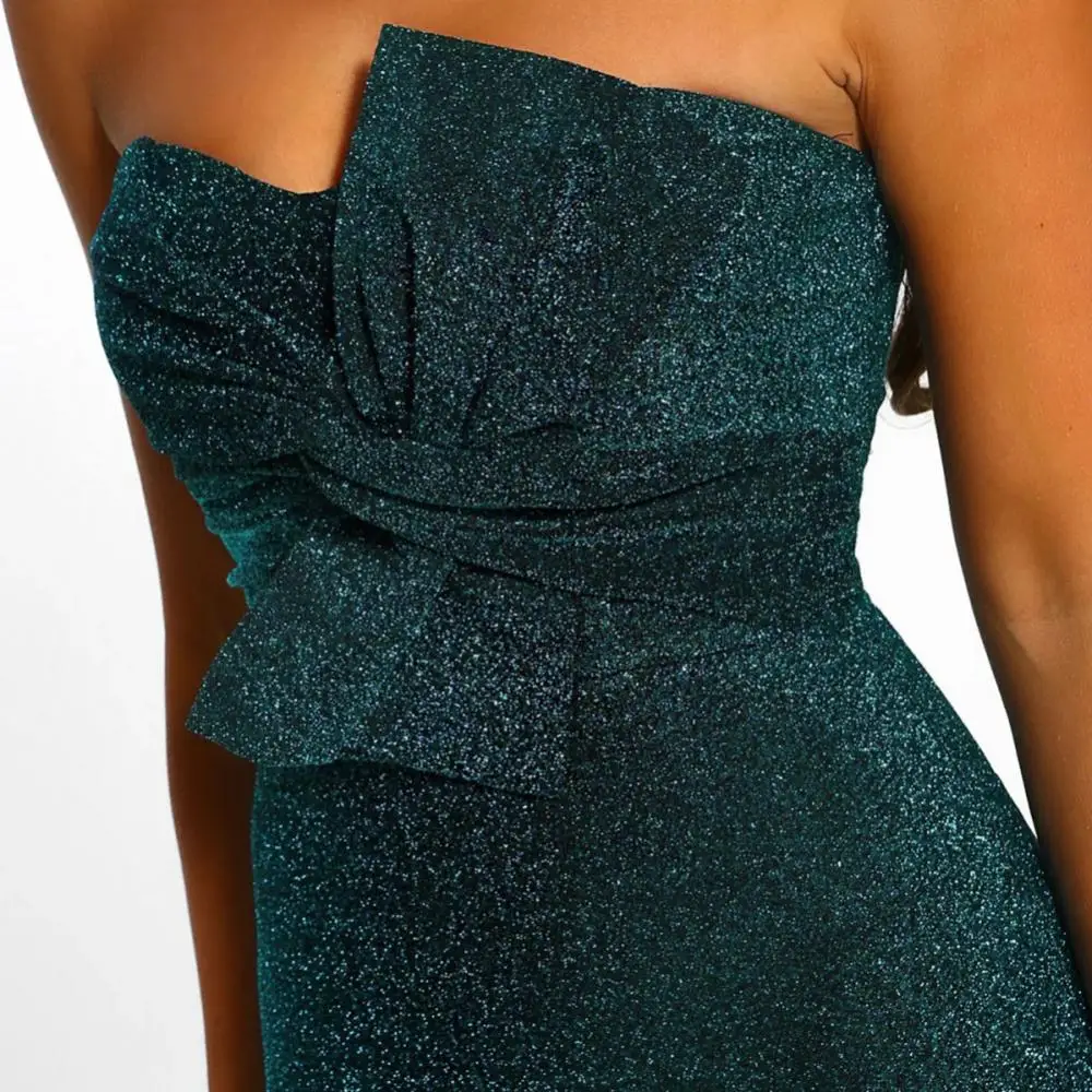 

Women Sexy Off Shoulder Bowknot Decor Silk Party Club Bocycon Knee-length Dress Wrap Bodycon Women Strapless Bandage Dresses