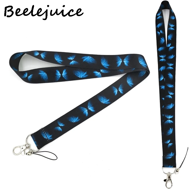 

24pcs Blue Monarch butterfly Neck Keychain Necklace Webbings Ribbons Anime Cartoon Neck Strap ID badge Holder Keychain Lanyard