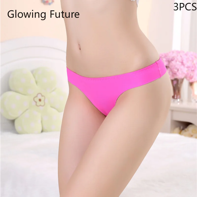 3/4/5PCS Sexy One-piece Thong Ice Silk Lingerie Femme Seamless Underwear Pure Cotton Bottom Cloth Solid Color Lure Panties | Женская