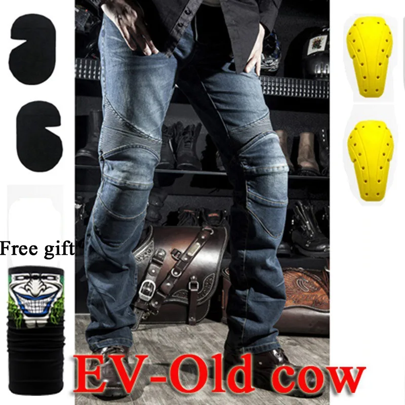 F-EV-Old cow Blue B S-4XL мотоциклетные джинсы мужские байкерские 06 Защитное снаряжение мотоциклетные ветрозащитные гоночные джинсы для езды брюки автомобильные штаны для гонок - Цвет: F-EV-Old cow Blue B