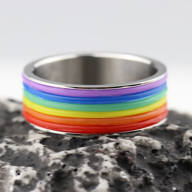 

Simple Creative Rainbow Ring For Women Men Fahion Stainless Steel Finger Ring Party Couple Jewelry Gifts