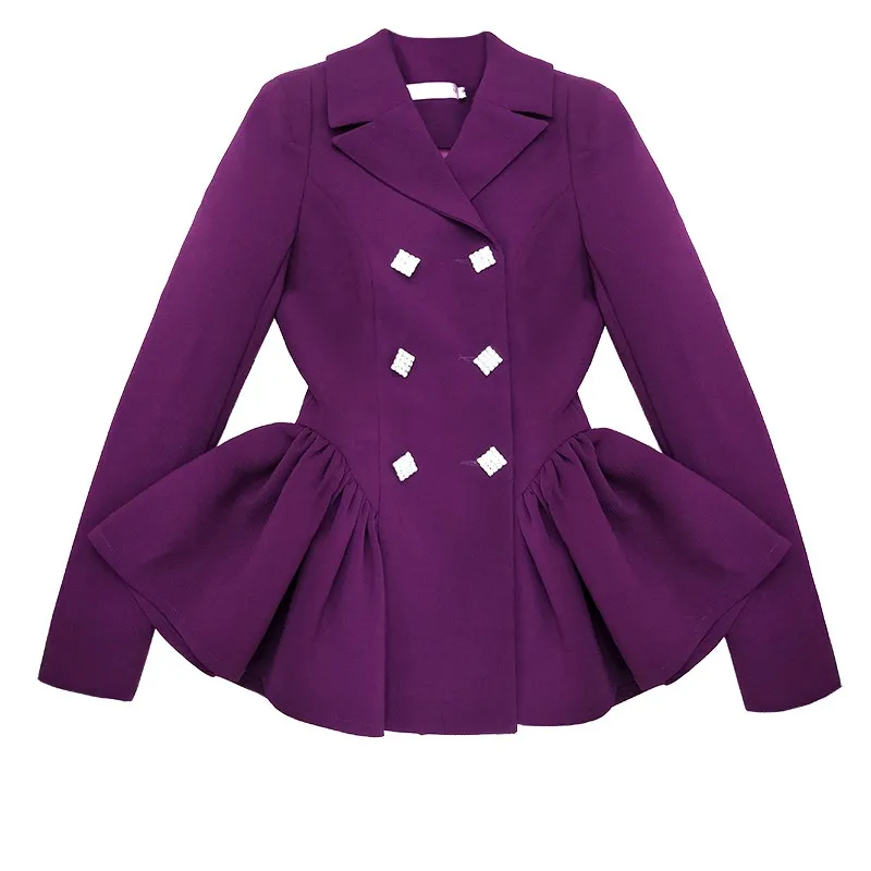 

Elegant Ladies Party Ruffles Jacket Crystal Double Breasted Womens Suit Coat Spring Autumn Slim Fit Office Ladies Work Jacket