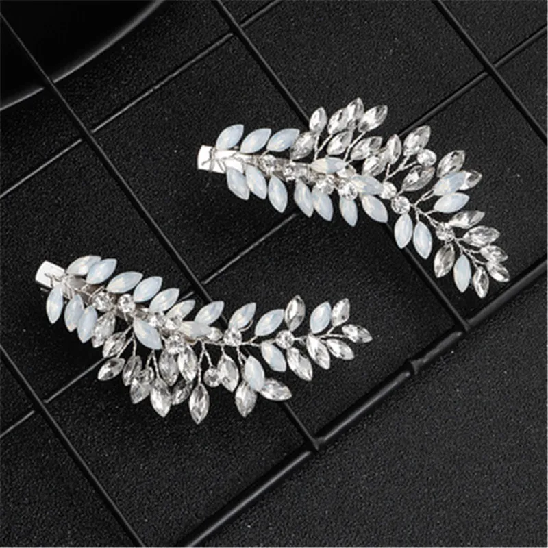 2Pcs Crystal Leaf Hairpin Women Jewelry Wedding Accessories Ziron Bridal Special Design Hair Clip Fashion Gift For Girls | Свадьбы и