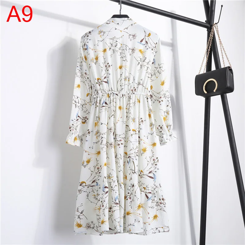 Корейская черная рубашка Vestidos для офиса в горошек, винтажные осенние платья, Женское зимнее платье, миди платье с цветочным рисунком и длинным рукавом для женщин