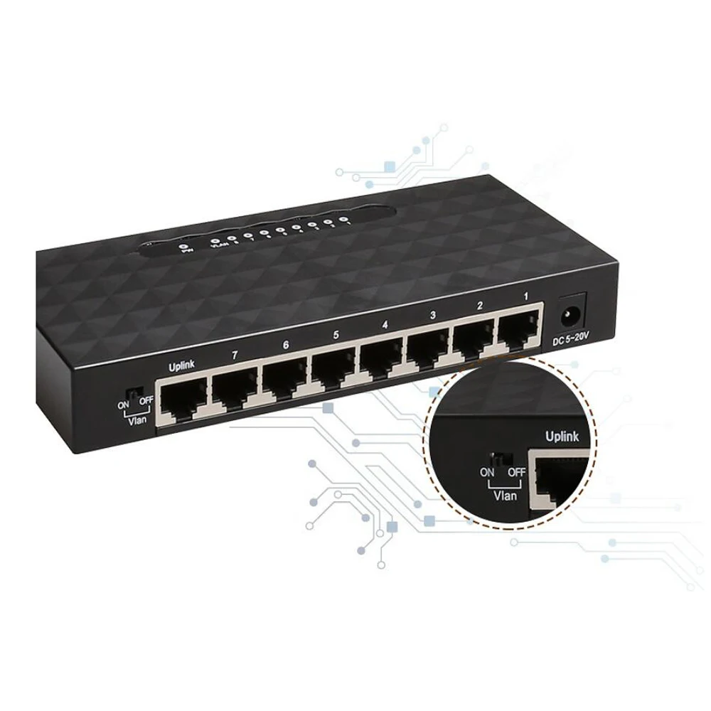 

8 port Network Switch 100/1000Mbps RJ45 Fast Gigabit Ethernet Switch Desktop extend Adapter Lan Hub Full or Half duplex Exchange