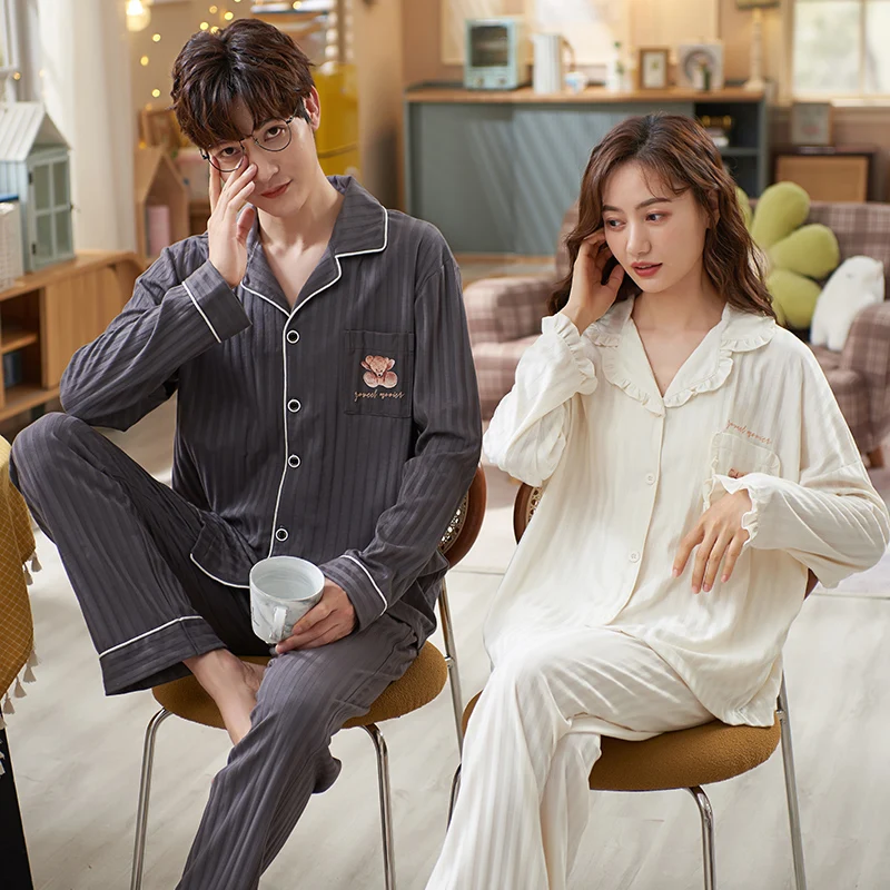 Модные новые осенне-зимние хлопковые Пижамные комплекты для пар с длинным