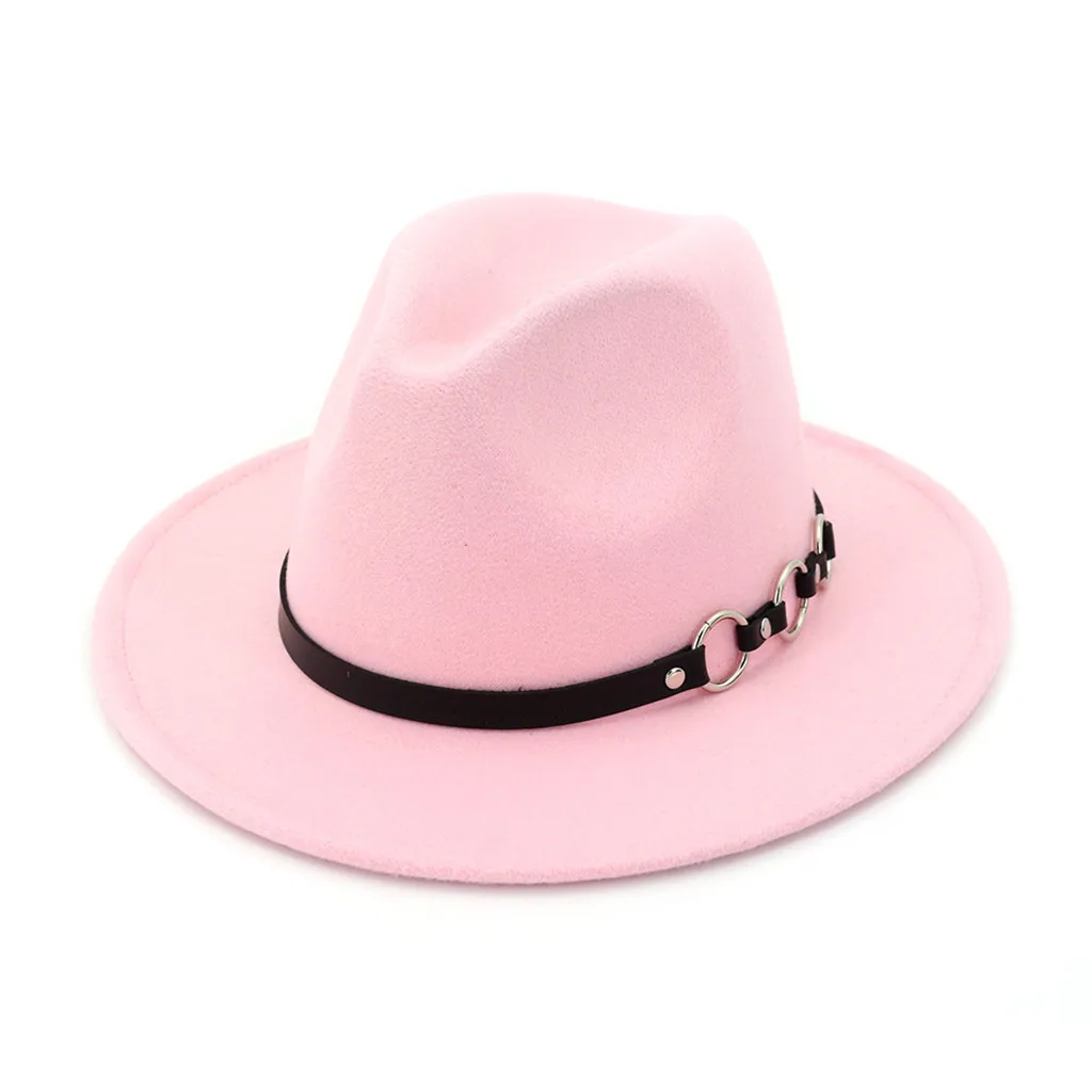 Pink Cap Брендовая осенне-зимняя Имитация шерсти для женщин, мужчин, дам, Fedoras Top Jazz Hat, европейские, американские круглые шапки, котелок - Цвет: Pink Cap