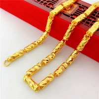 carved cylindrical chain solid copper 18k gold necklace mens bamboo joint hip hop necklace cool jewelry gift