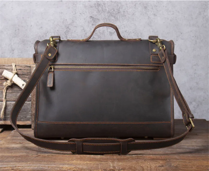 Simple retro men's genuine leather briefcase top layer cowhide messenger bag crazy horse leather large capacity shoulder bag