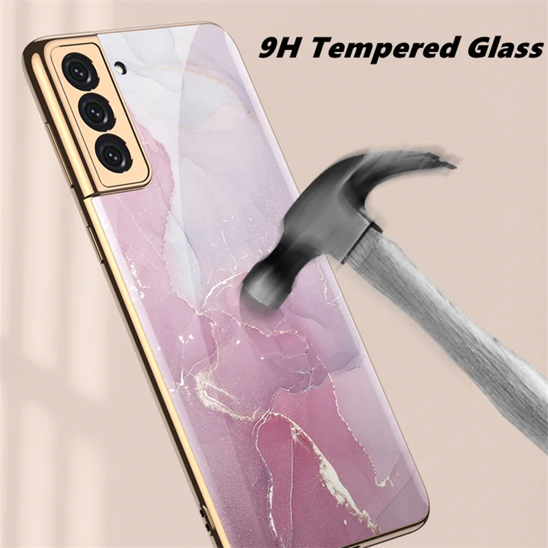 For Samsung Galaxy S22 Plus S21 Ultra Case Plating Tempered Glass Soft TPU Bumper Cover For Samsung Galaxy S22 Ultra S21 FE