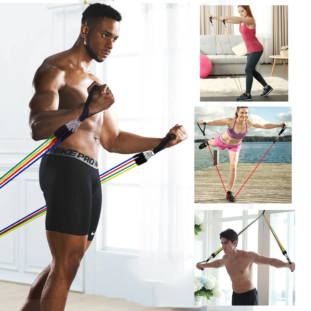 11 Pcs/Set Crossfit Latex Resistance Band Training Exercise Tube Yoga Rope Pull Elastic Rubber Expander Fitness Equipment Belt | Спорт и