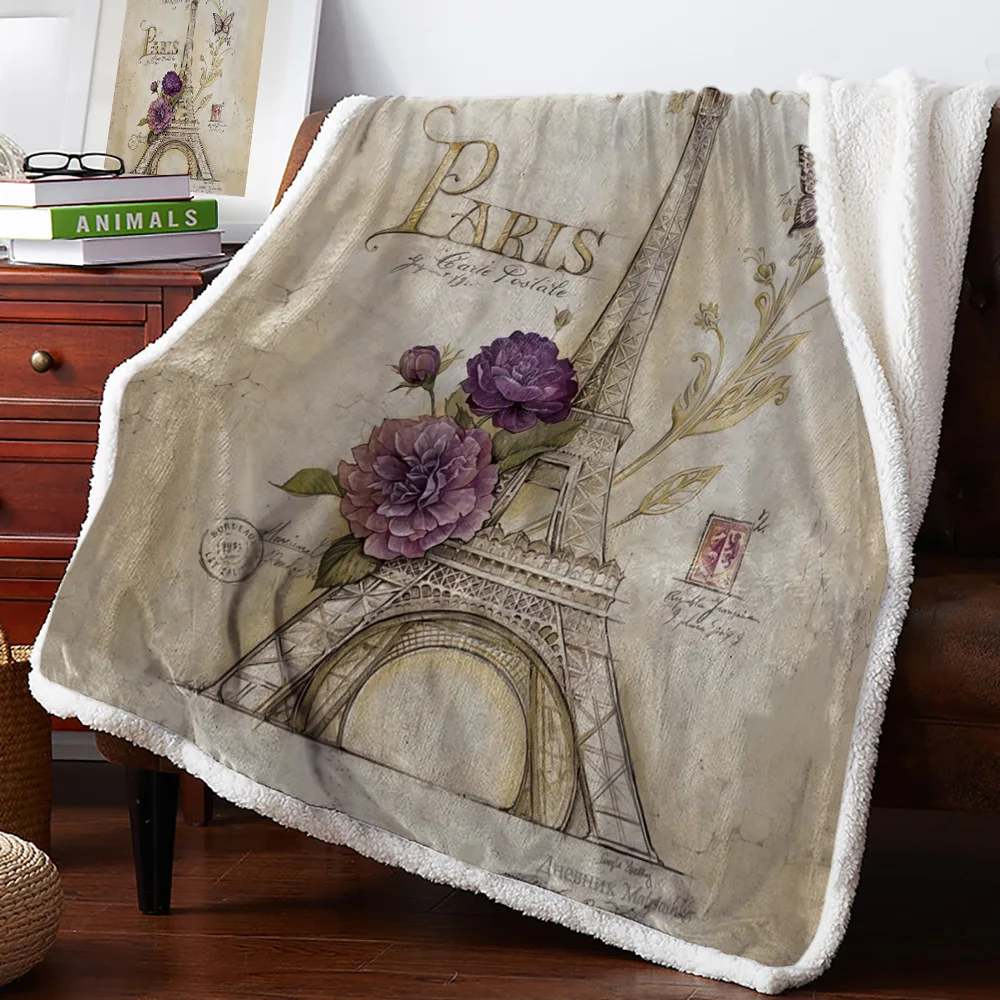 Зимнее кашемировое одеяло винтажное покрывало с изображением Парижской башни и