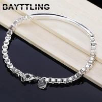 bayttling silver color 8 inch square box chain bangle bracelet for woman man fashion glamour party jewelry gift