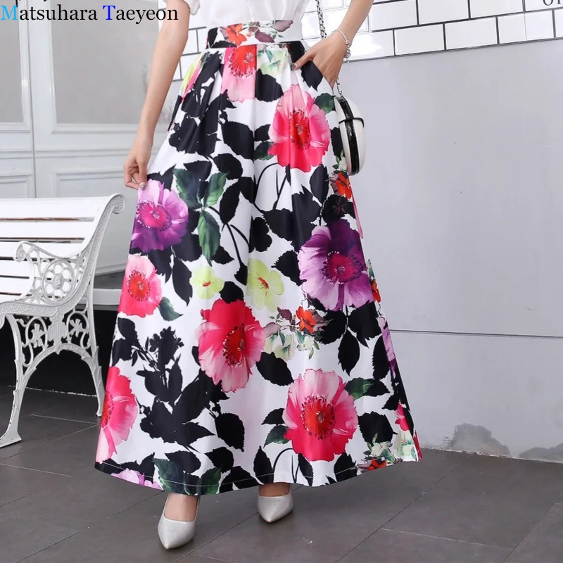 

Летняя юбка с высокой талией, с принтом, трапециевидная длинная юбка, женская уличная одежда, летняя одежда, длинная юбка большого размера